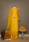 The Golden Sunshine - Yellow Organza Suit with Embroidered Yoke and Tissue Palla