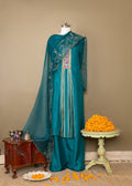 The Teal Reverie - Summer Silk Suit with Embroidered Yoke and Organza Dupatta