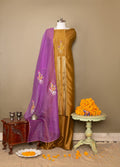 The Mystic Olive - Chanderi Suit with Hand Embroidery and Purple Organza Dupatta