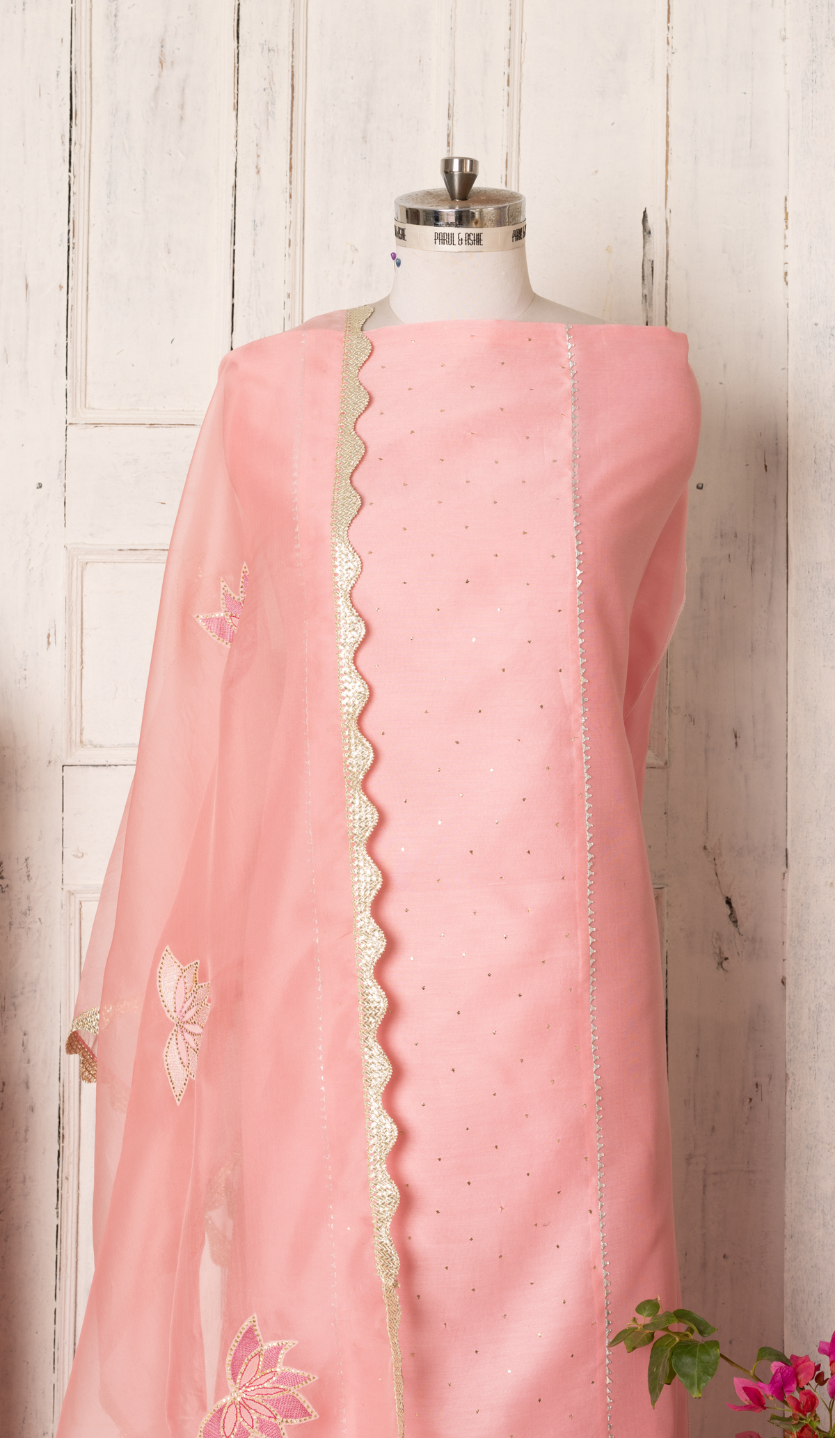 Stitched Dark Pink Chanderi Suit with Embroidered Dupatta