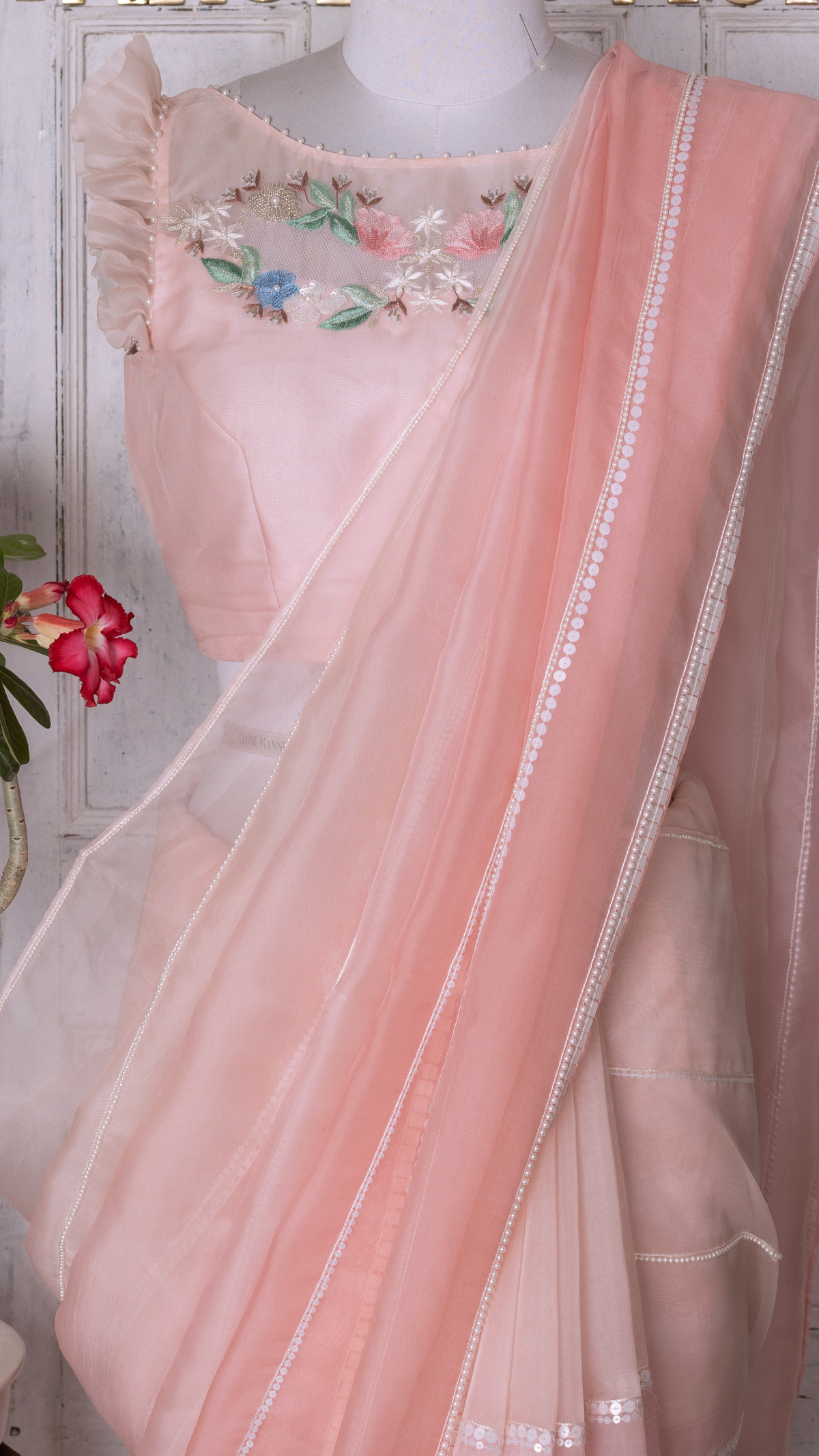 Pink Shaded Sequin Striped Saree