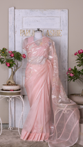 Pink Organza Saree with Floral Jaal and Bootis