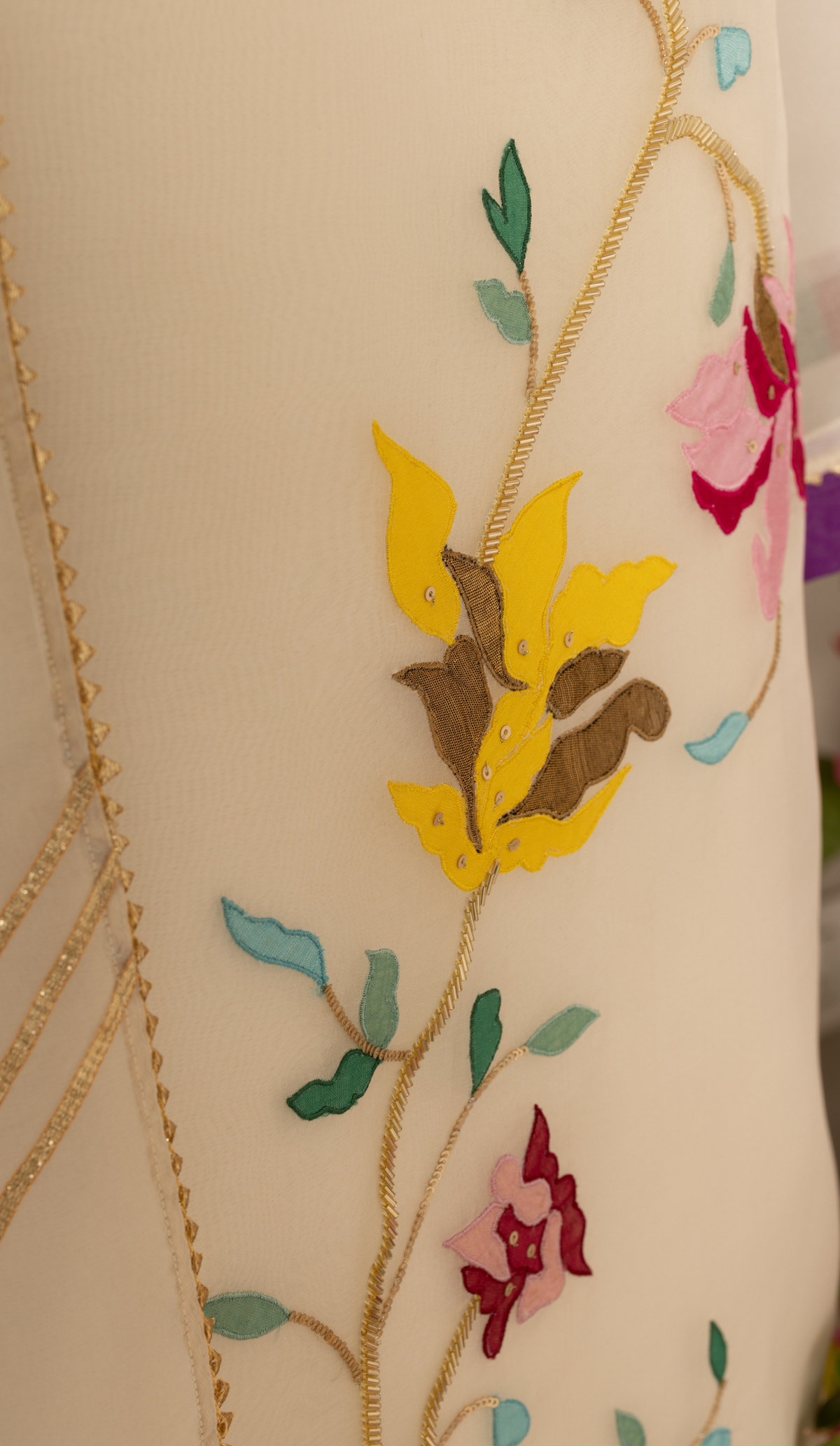 Ivory Organza Suit with Applique Work
