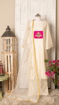Ivory Chanderi Unstitched Suit Set with Hand Embroidery & Organza Dupatta