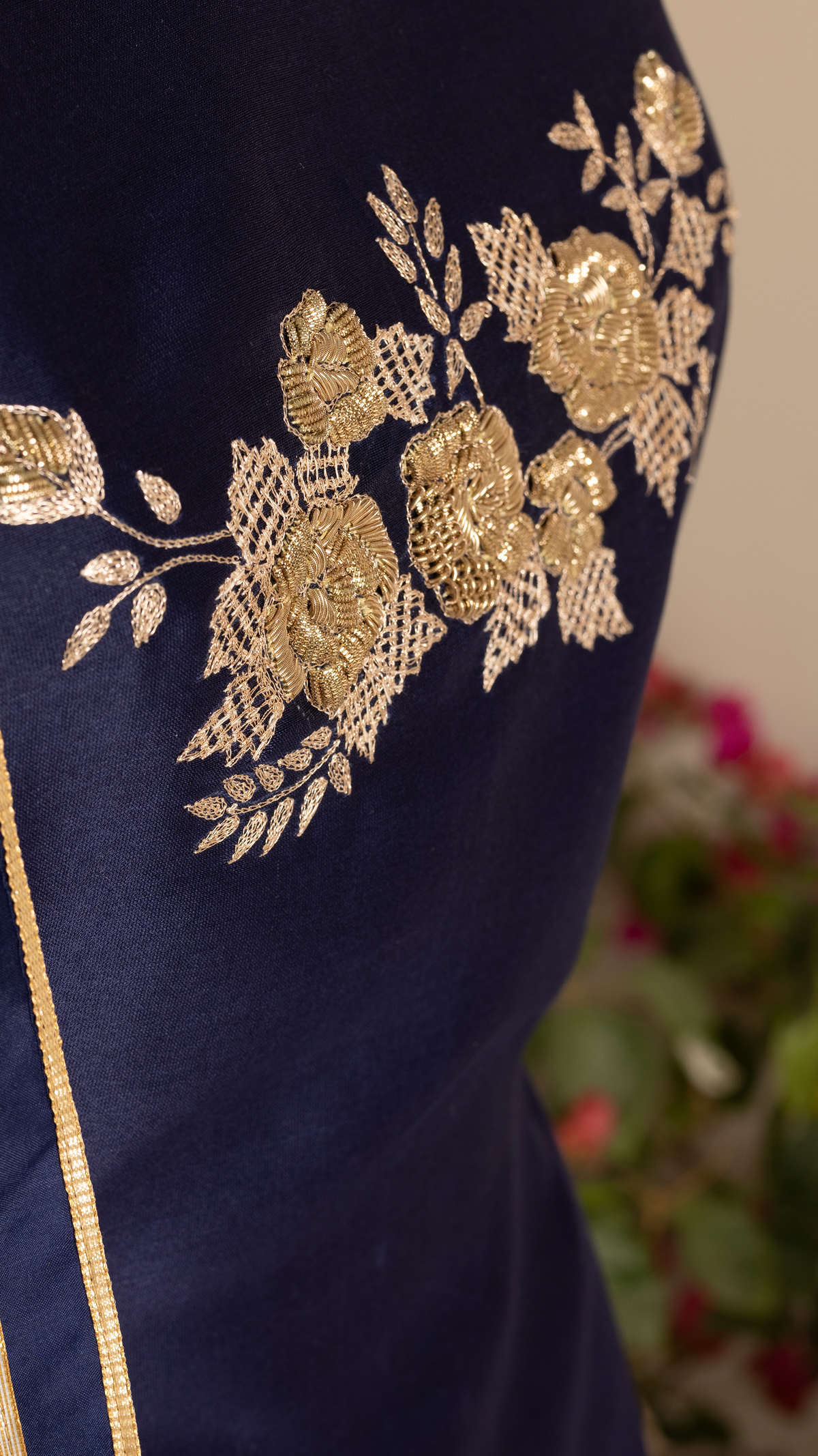 Midnight Blue Embroidered Chanderi Suit Set with Organza Dupatta