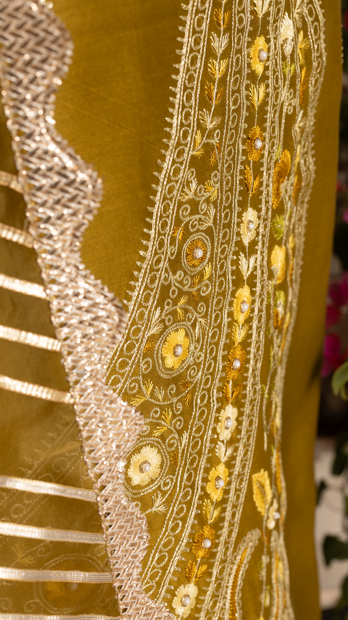 Stitched Olive Green Hand-Embroidered Chanderi Suit Set with Organza Dupatta