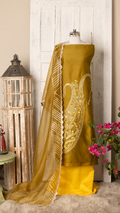 Olive Green Hand-Embroidered Chanderi Suit Set with Organza Dupatta