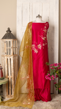 Fuchsia Chanderi Suit Set with Embroidered Olive Organza Dupatta