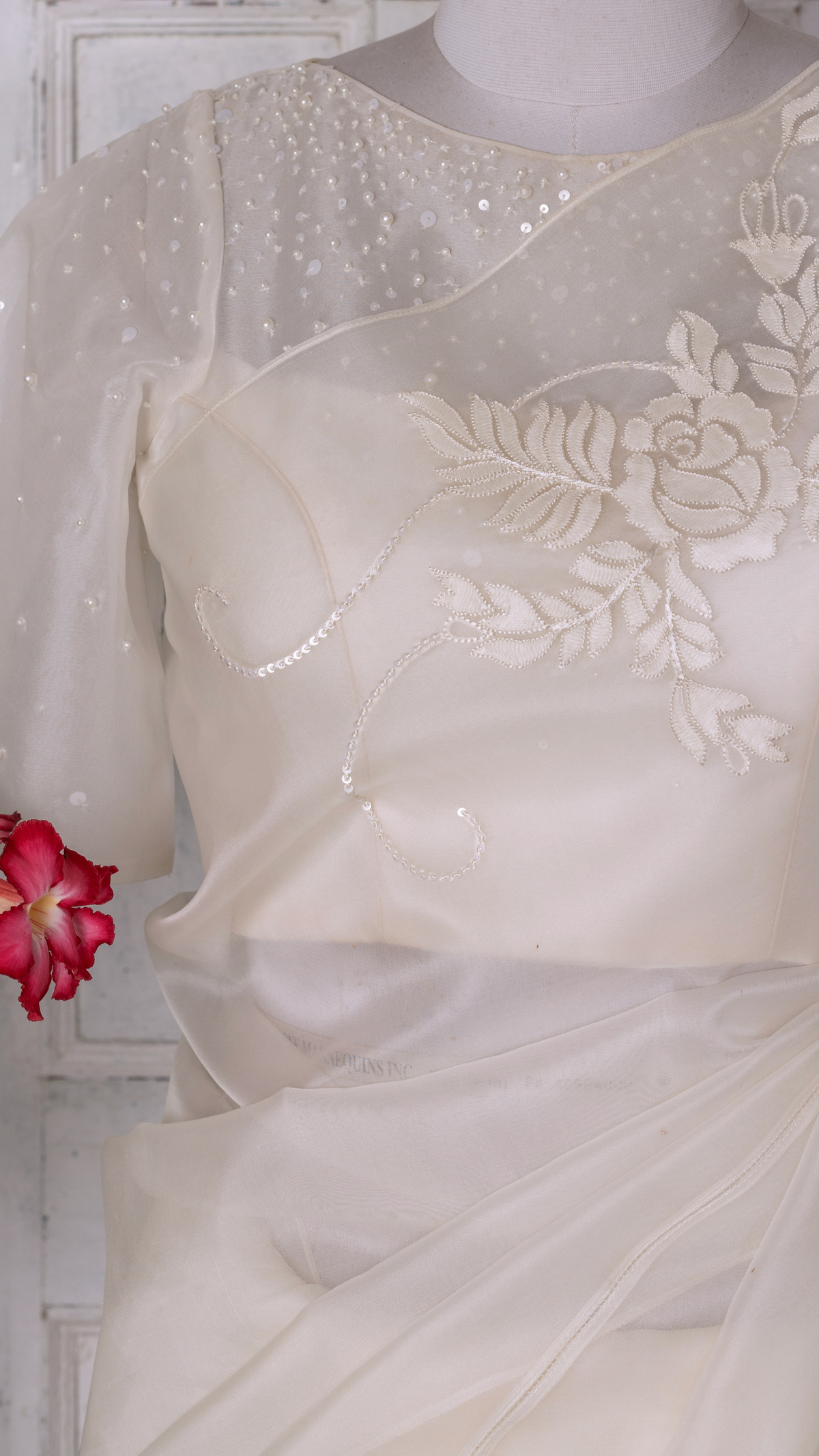 White Organza Saree with Shadow and Sequin Embroidery