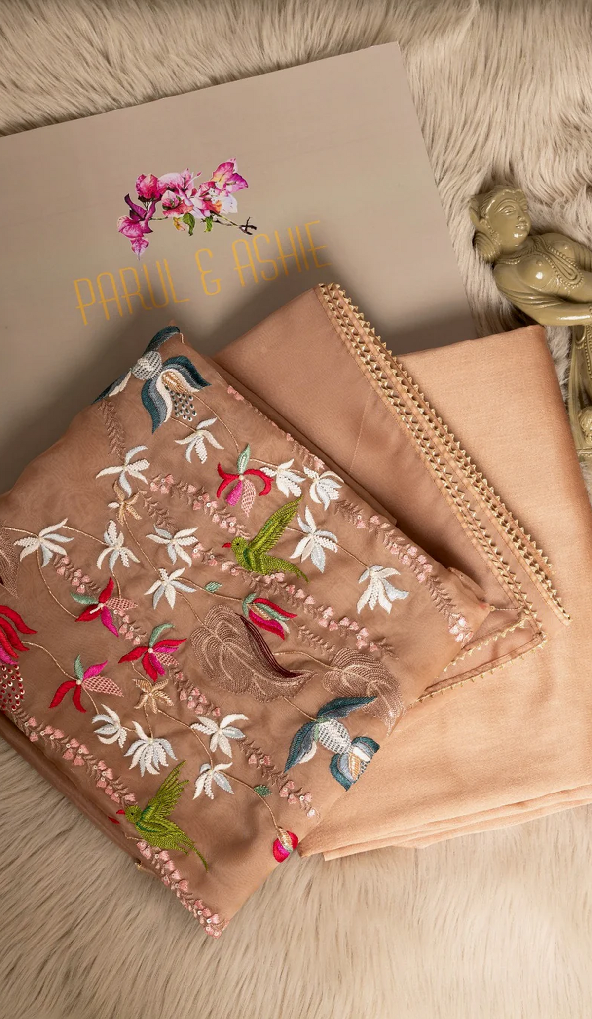 Mocha Organza Suit with Embroidered Dupatta