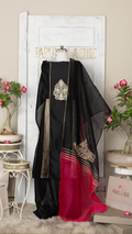 Black Chanderi Suit Set with Brocade Appliqué & Fuschia Organza Dupatta