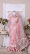 Pink Saree with Multicolour Embroidered Bird & Flower Motifs