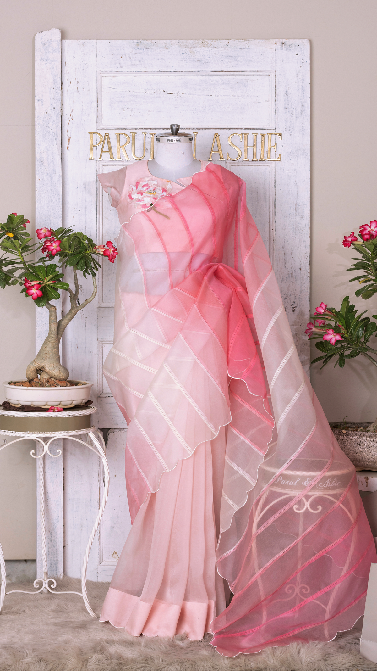 Shades of Pink Saree with Exotic Floral Bust Embroidery