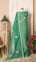 Jade Green Chanderi Suit with Floral Applique