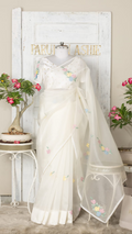 White Organza Saree with Multicolour Shadow Motifs