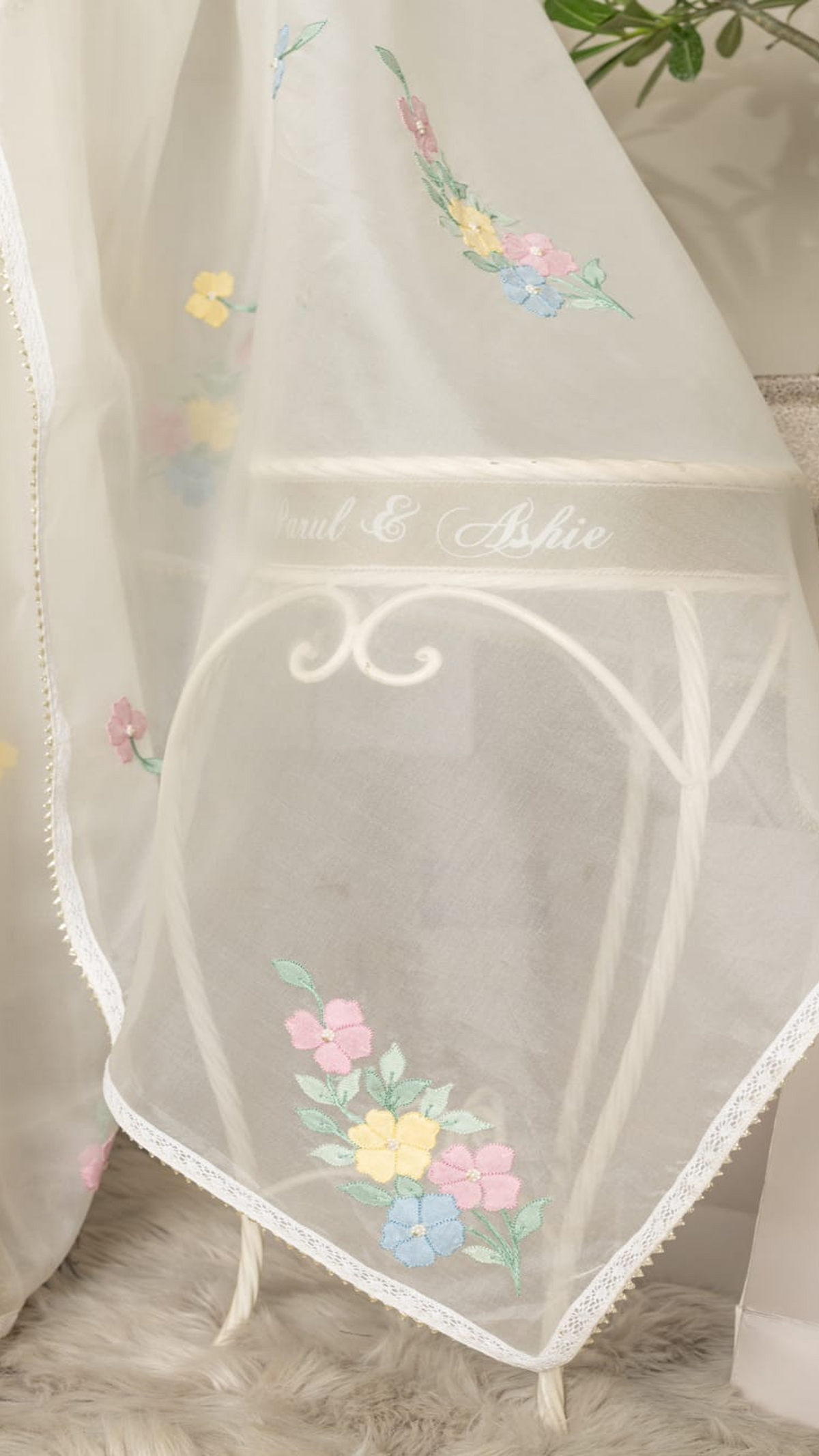 White Organza Saree with Multicolour Shadow Motifs