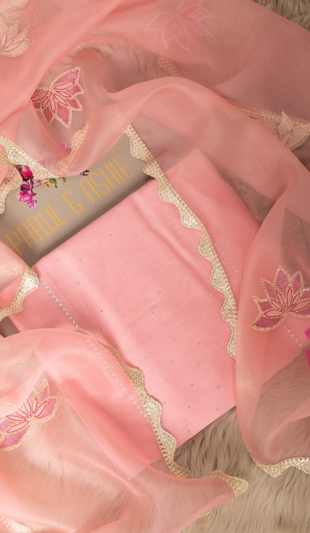 Pink Chanderi Suit with Lotus Motifs