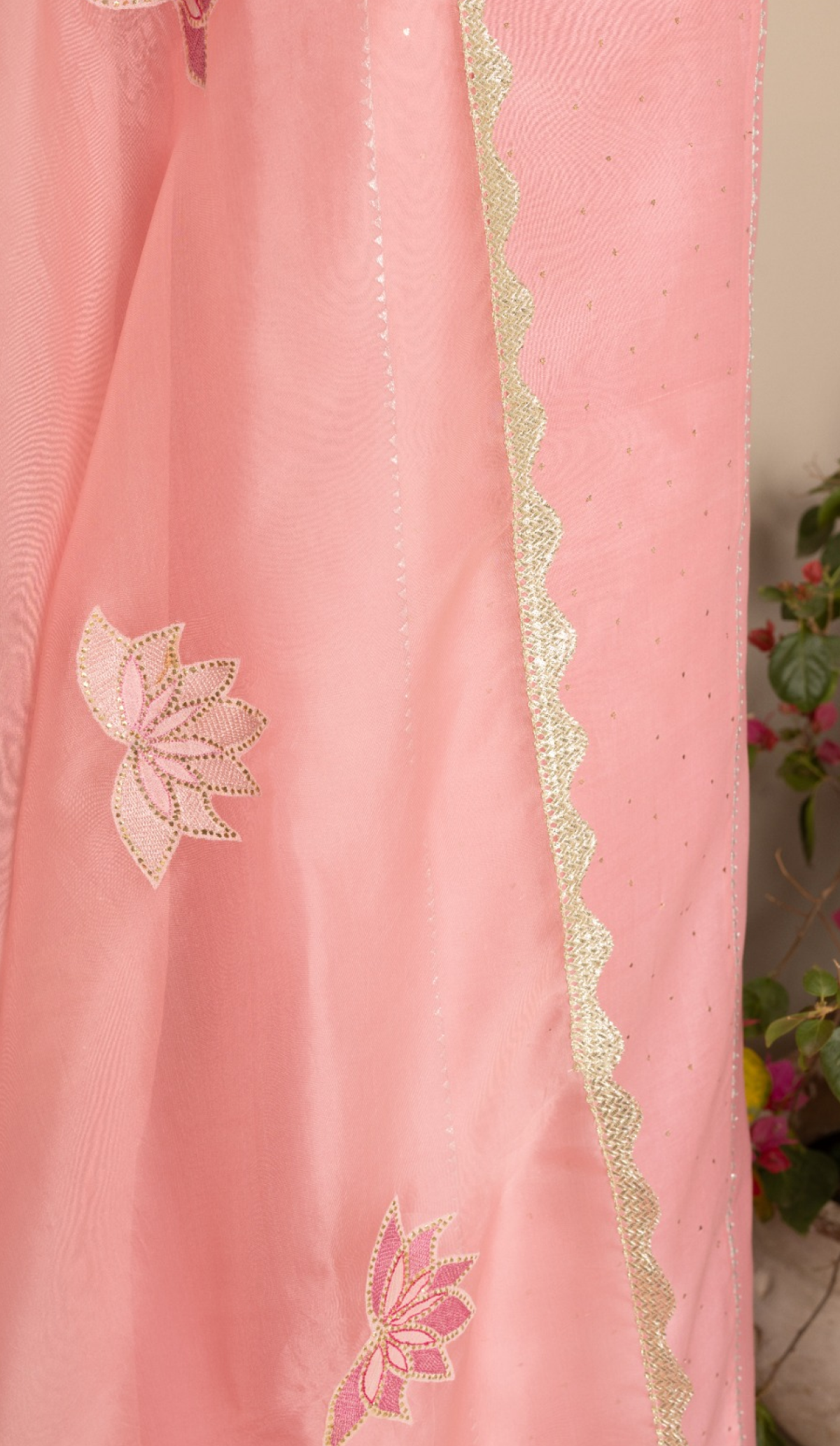 Pink Chanderi Suit with Lotus Motifs