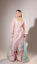 Blush Pink Organza Suit with Embroidered Hem