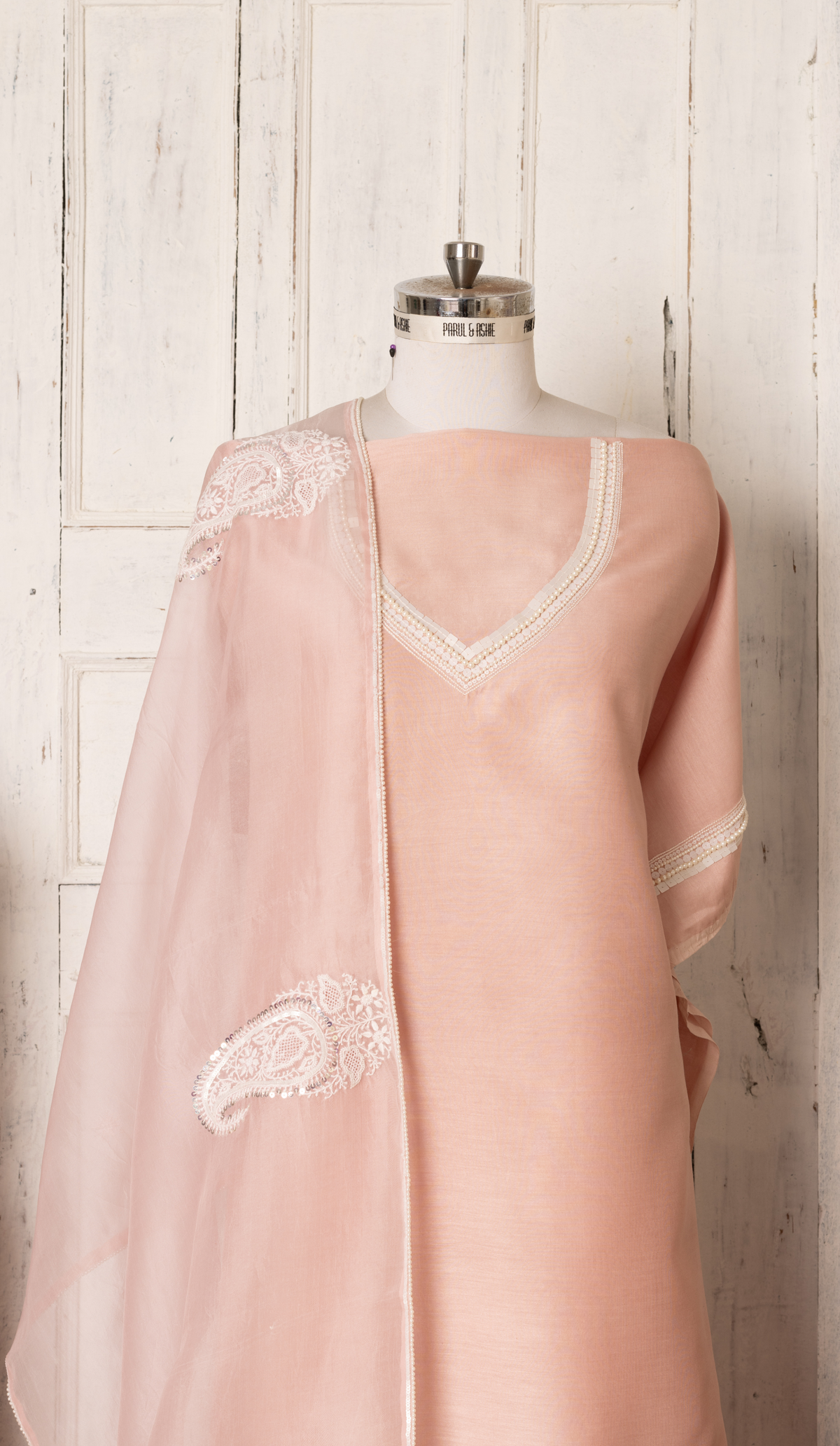 Pink Chikankari Suit with Pearl Embroidery