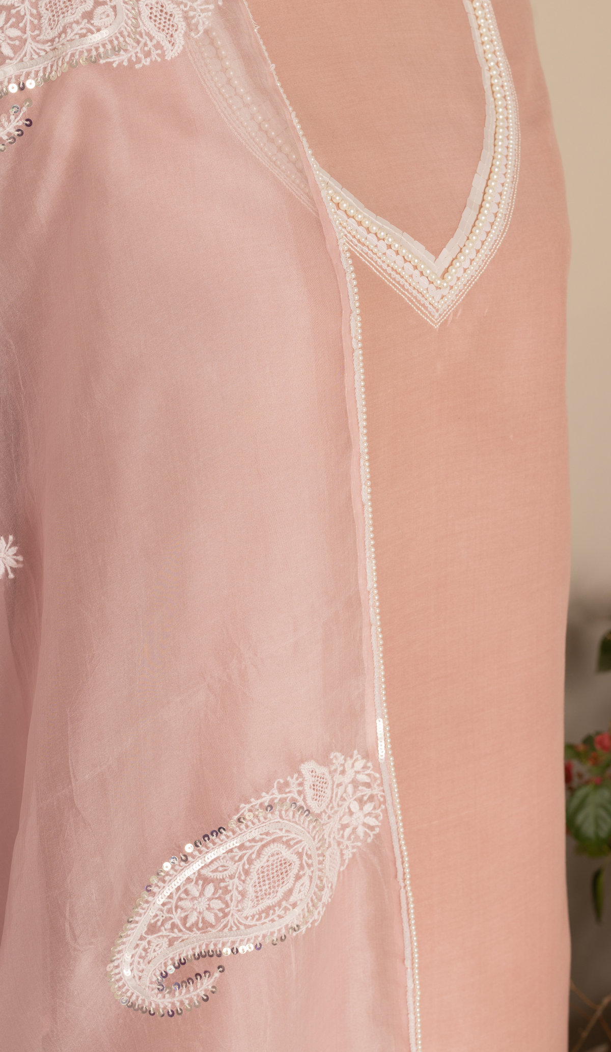Pink Chikankari Suit with Pearl Embroidery