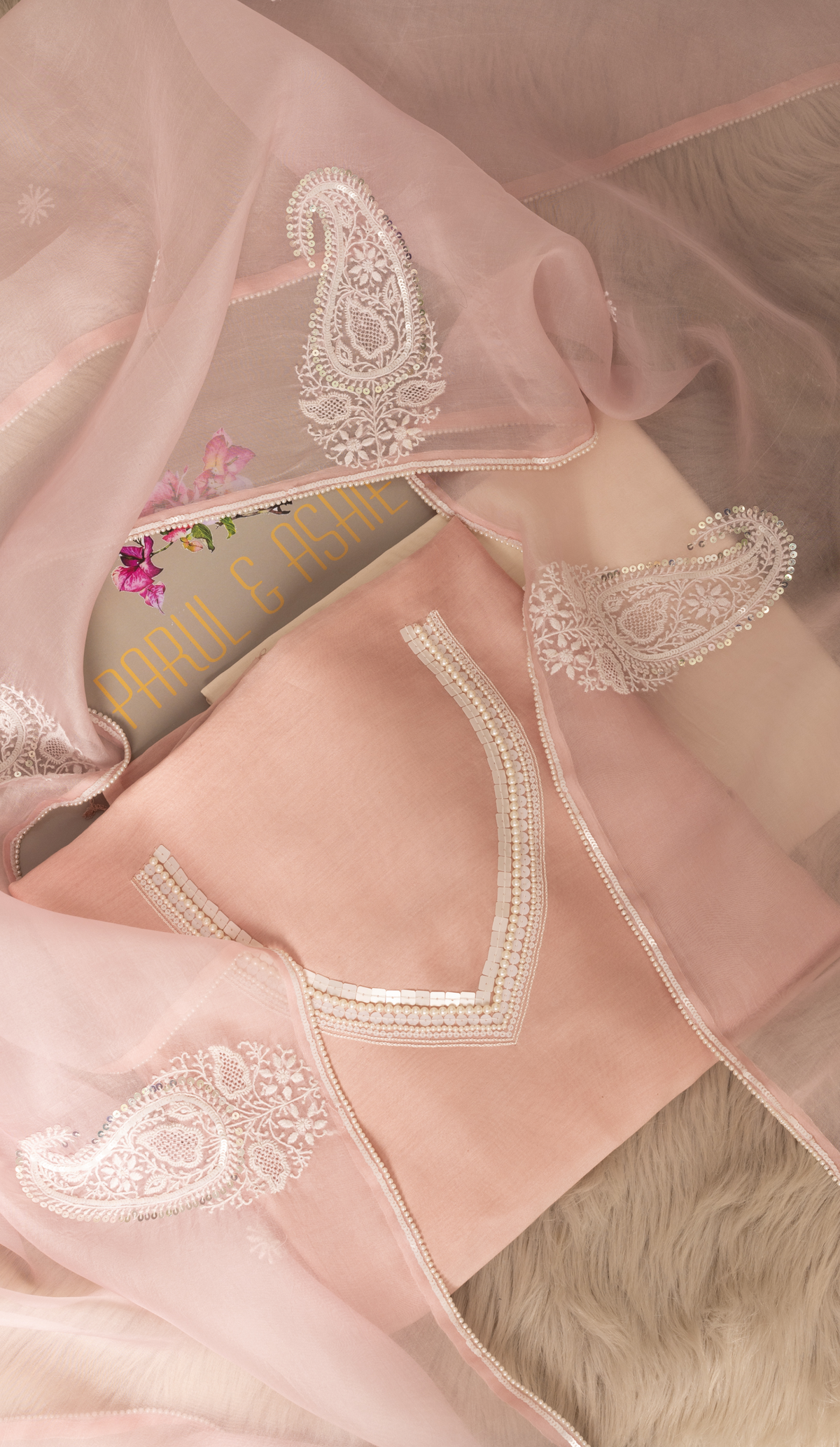 Pink Chikankari Suit with Pearl Embroidery