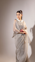 Earthy Grey Organza Saree with Thread and Bead Work