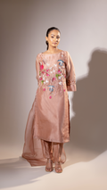 Mocha Organza Suit with Embroidered Dupatta
