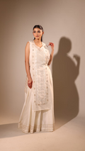 Ivory Organza Cape with Lotus Embroidery and Chanderi Inner