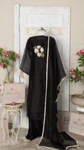 Black Organza Hand-Embroidered Suit Set with Floral & Bird Motifs