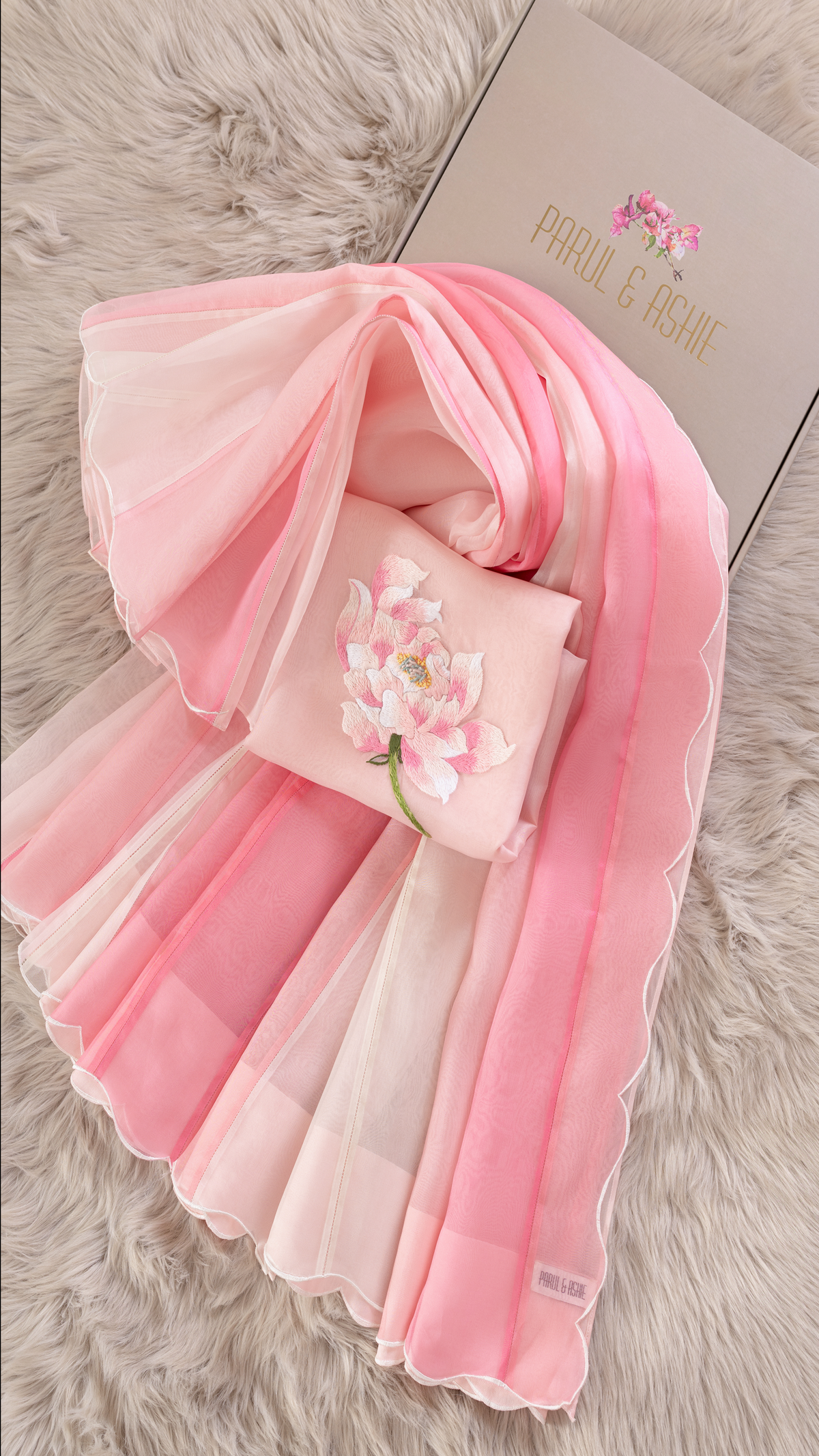 Shades of Pink Saree with Exotic Floral Bust Embroidery