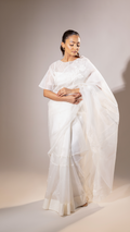 White Organza Saree with Shadow and Sequin Embroidery