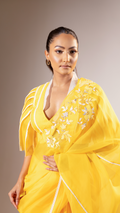 Yellow Organza Saree with Lace Detailing
