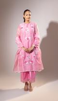 Stitched Pink Organza Suit with Cord Work & Applique