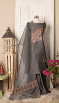 Grey Paisley Embroidered Chanderi Suit Set with Organza Dupatta