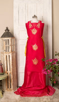 Fuchsia Silk Organza Embroidered Cape Set with Chanderi Inner